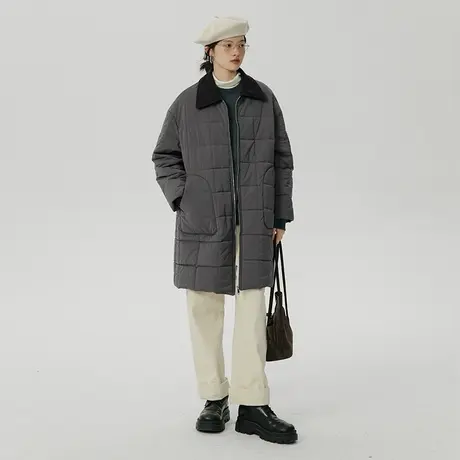 omont蛋挞家 方格绗棉棉服女冬季2023新款面包服中长款棉衣厚外套商品大图