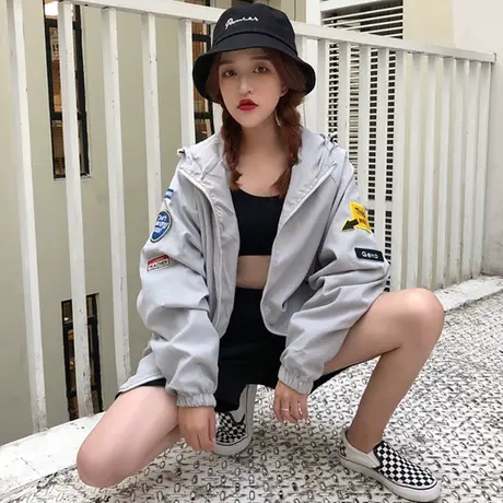 2021春装韩版新款学生宽松原宿风bf中长款棒球服外套女装夹克上衣商品大图