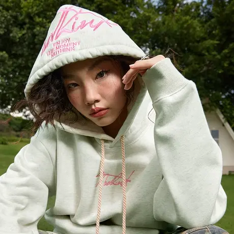 Nuthink美式潮牌重磅刺绣字母连帽卫衣潮流春秋宽松情侣外套男女商品大图