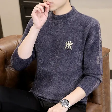 港士博大码毛衣男针织衫秋冬季加厚水貂绒潮流休闲学生打底羊毛衫商品大图