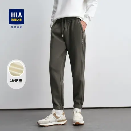HLA/海澜之家宽松休闲裤2023秋季新款微弹中腰华夫格纯色九分裤男商品大图