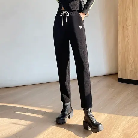 高腰休闲裤女2023年秋冬新款小个子时髦减龄九分裤显瘦保暖小脚裤商品大图