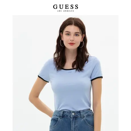 【秀智明星同款】GUESS2023新款女圆领撞色T恤短袖上衣YM2K2492图片