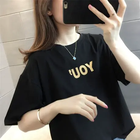 白色短袖t恤女字母2023年新款夏季韩版宽松港风学生体恤百搭上衣商品大图