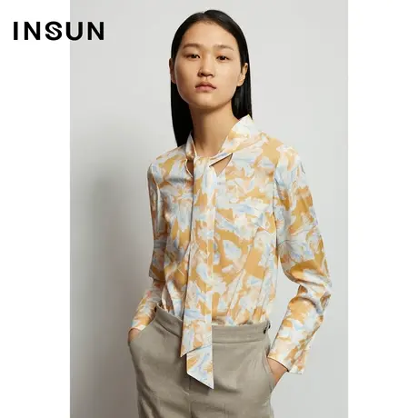 INSUN恩裳秋季弹力亲肤印花飘带衬衫图片
