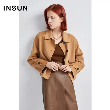 INSUN恩裳冬季羊毛翻领双面呢短外套商品大图