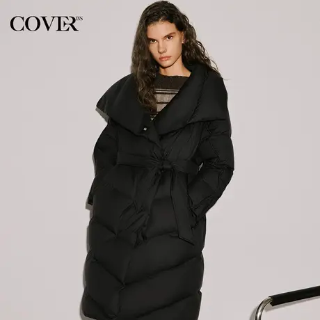 COVER冬季几何走线大翻领珠光羽绒服图片