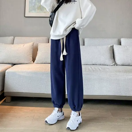 断码清仓加绒运动裤女宽松束脚克莱因蓝卫裤秋冬休闲加厚灯笼裤子商品大图