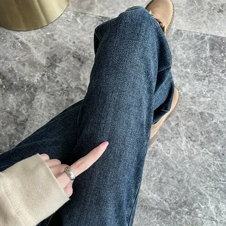 直筒牛仔裤女2023秋季新款大码高腰显瘦复古蓝色小个子九分烟管裤图片