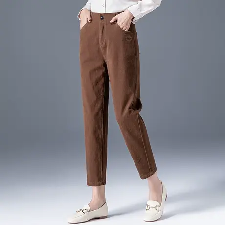 咖啡色裤子女2023新款春秋大码女裤宽松老爹萝卜裤休闲九分哈伦裤商品大图