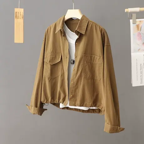 2024年秋季新款法式高级感衬衫外套女短款小个子开衫宽松短款外套图片