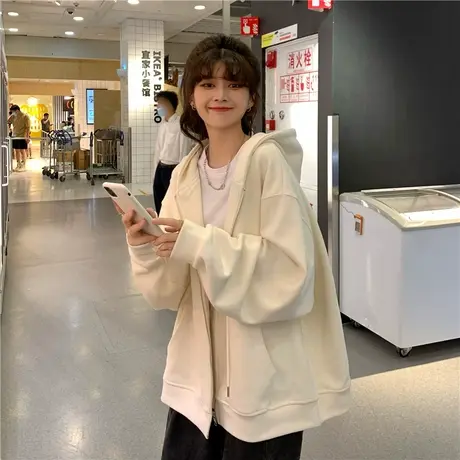 oversize卫衣女2024春秋季薄款宽松韩版chic港风上衣连帽开衫外套图片