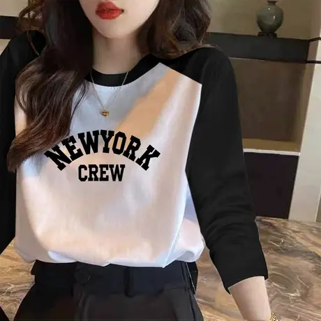 初秋长袖t恤女2022年新款上衣服时尚洋气打底衫纯棉圆领体恤ins潮图片