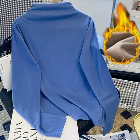 德绒半高领打底衫女秋冬2022年新款洋气时尚个性加绒打底长袖T恤图片