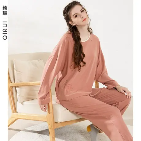 绮瑞2022年新品睡衣女春秋长袖莫代尔棉家居服时尚圆领女青年秋款商品大图