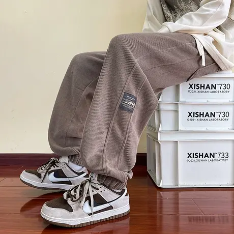 华夫格卫裤男夏季宽松束脚美式运动裤高街vibe裤子春秋痞帅高级感图片