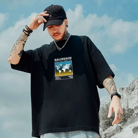 潮牌加肥加大码国潮t恤 oversize街头bf风大码纯棉短袖胖子男潮流图片