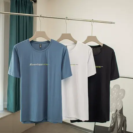 短袖T恤男新款冰丝潮牌冰感薄款圆领半袖体恤衫男士潮流白色上衣商品大图