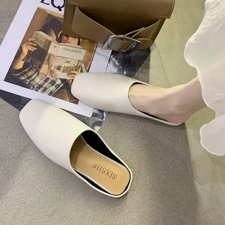 包头半拖鞋女外穿2023年春季新款方头复古网红无后跟办公室凉拖鞋商品大图