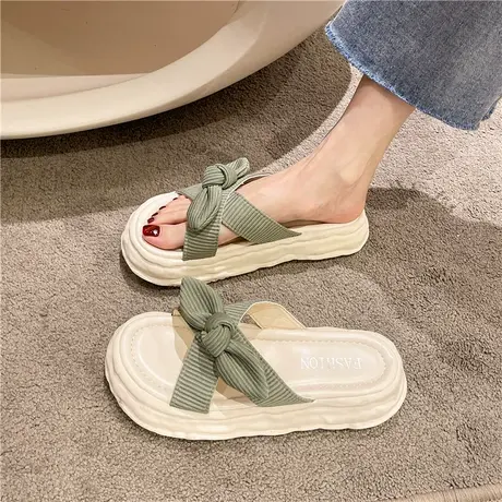 蝴蝶结溶解厚底拖鞋女夏外穿ins潮2024新款百搭凉鞋沙滩一字拖鞋商品大图