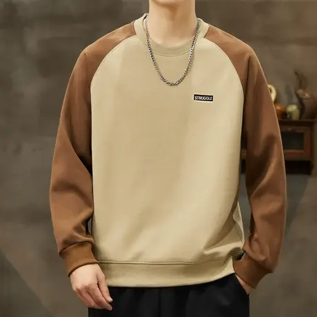 潮牌撞色印花美式高街圆领卫衣秋冬季男生重磅打底长袖上衣服男装商品大图