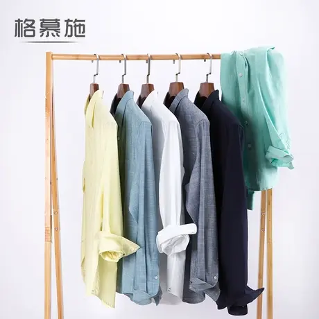 格慕施青年竹节布纯棉衬衫长袖男士寸衫纯色商务休闲大码寸衣男装图片