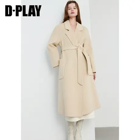 DPLAY 冬新轻奢气质驼色浴袍式中长11.5%骆驼绒双面羊毛呢大衣图片