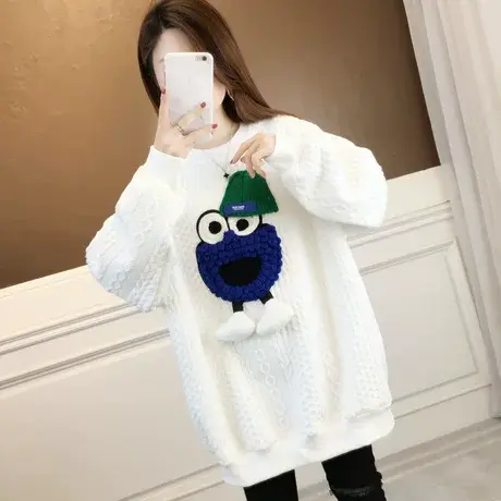 卫衣女秋冬韩版宽松大码中长款遮屁股加绒加厚配鲨鱼裤的上衣外套商品大图