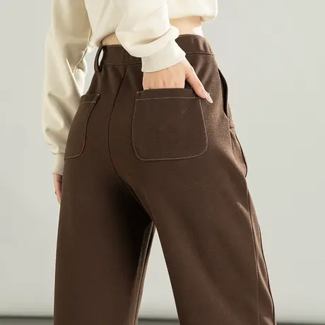 美拉德棕毛呢裤子女冬季加厚女裤秋冬小个子九分哈伦裤休闲镰刀裤图片