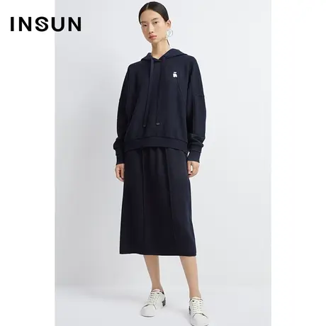 INSUN恩裳冬季羊毛呢百搭运动风连帽卫衣图片