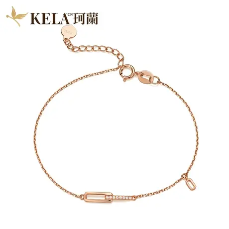 珂兰 玫瑰18K金钻石手链女时尚几何双环相扣手链方形手镯手饰 zs商品大图