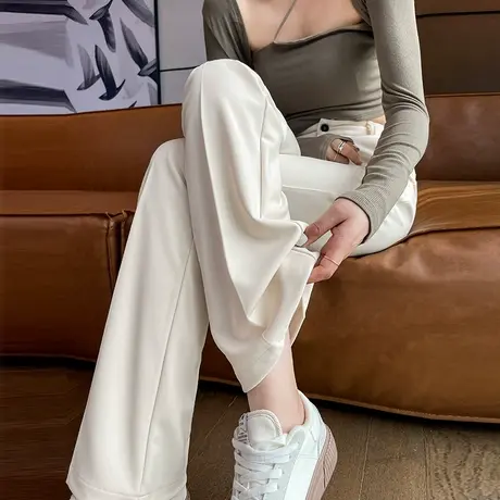 白色西装喇叭女秋冬2024新款高腰显瘦小个子垂感休闲微喇马蹄裤子图片