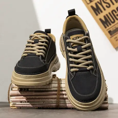 男鞋春夏季韩版潮流百搭板鞋男士真皮低帮运动休闲马丁靴工装潮鞋商品大图