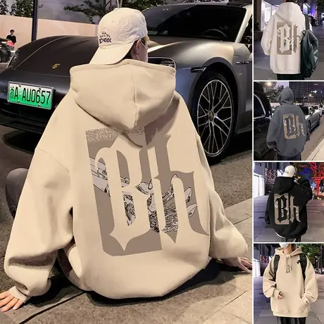 连帽秋冬季卫衣男潮牌ins美式重磅复古帽衫宽松情侣加厚加绒外套商品大图