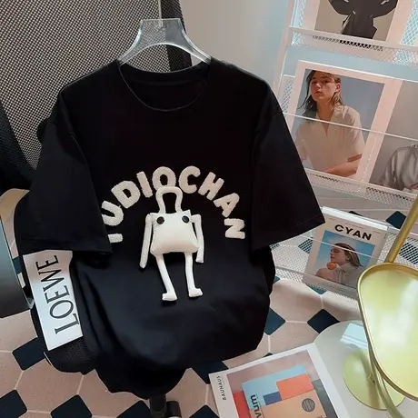 纯棉重工设计感短袖t恤女夏季新款小众美式复古宽松半袖上衣潮牌商品大图