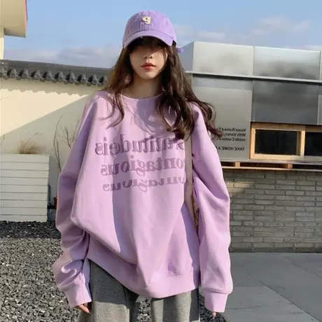 圆领卫衣女小个子春秋薄款oversize高级感好看宽松长袖落肩上衣潮商品大图