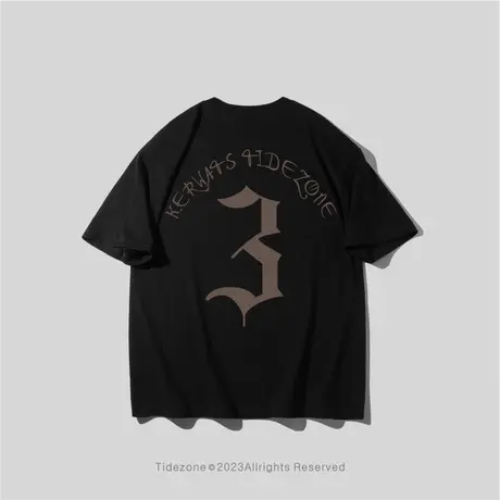 Ohlyah黑色短袖t恤男款夏季青少年美式潮牌宽松大码圆领半袖打底图片