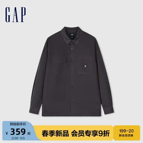 Gap男装2024春季新款纯棉翻领长袖衬衫简约百搭宽松上衣890972图片