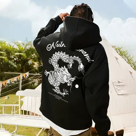 Nuthink国潮加绒加厚龙年保暖连帽卫衣男潮宽松大码情侣春季帽衫商品大图