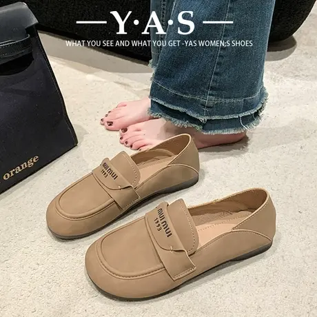 软皮豆豆鞋平底单鞋女2024春季新款百搭舒适两穿小皮鞋软皮乐福鞋商品大图