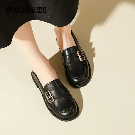 依思q黑色小皮鞋女秋冬女鞋2023新款软底JK单鞋学院风英伦乐福鞋商品大图