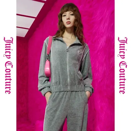 Juicy Couture橘滋秋女女装年新款银色风暴绣撞色嵌条毛巾外套图片