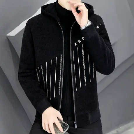 秋冬季加厚金貂绒夹克外套男士连帽短款风衣潮流高端保暖毛呢大衣商品大图