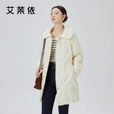 艾莱依小香风羽绒服女2023新款毛领绗缝可调节按扣长款翻领外套冬商品大图