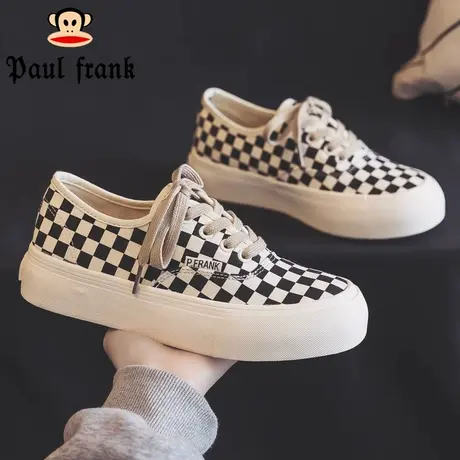 大嘴猴女鞋2023秋季新款黑白格子帆布鞋女款潮流时尚百搭低帮鞋子商品大图