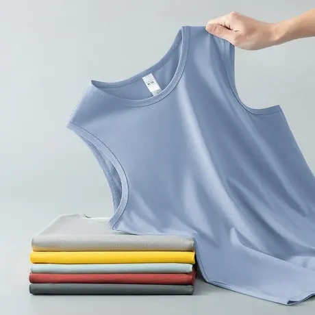 莫代尔棉背心男士夏季冰丝速干凉感无袖t恤纯色运动篮球坎肩健身商品大图