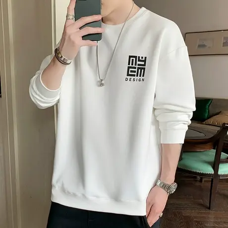 长袖t恤男士春秋季新款潮流宽松国潮打底衫男生休闲体恤圆领卫衣商品大图