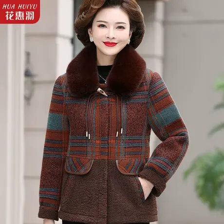 妈妈秋冬装加绒外套洋气棉衣中年女羊羔毛中老年冬季颗粒绒厚上衣商品大图