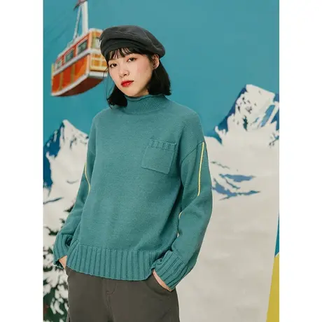 omont蛋挞家 复古糖果色高领毛衣女2021新款套头打底毛针织衫冬季商品大图