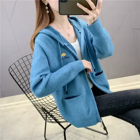 春款女装针织开衫外套2023年新款女韩版潮连帽宽松春秋毛衣女上衣图片